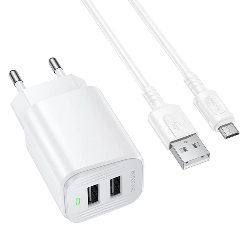 МЗП Borofone BAS81A Star 10.5W (2USB-A) + кабель USB to MicroUSB – White. Фото 1 з 4