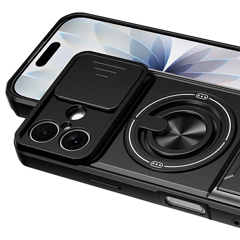 Ударостійкий чохол Camshield StandRing case для Apple iPhone 16 – Black. Фото 3 з 3