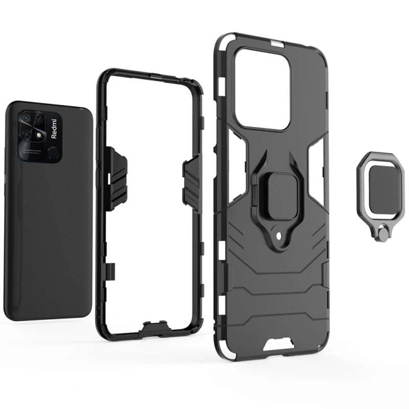 Протиударний чохол Transformer з кільцем на Xiaomi Redmi 10C – Чорний / Soul Black. Фото 4 з 6