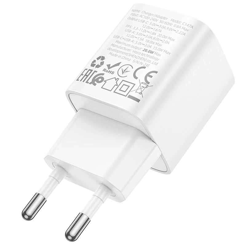 СЗУ Hoco C147A PD20W+QC3.0 (1USB-A/1C) – White. Фото 7 из 7