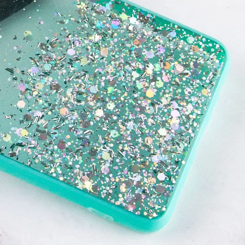 Чохол з блискітками та захистом камери на Xiaomi Redmi 10C – Бірюзовий. Фото 3 з 5