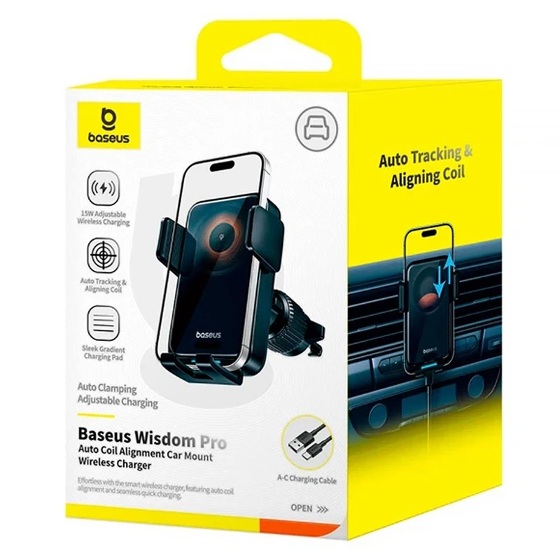 Автотримач з БЗУ Baseus Wisdom Pro Auto Wireless Charging (C40381501123) – Cosmic Black. Фото 2 з 5