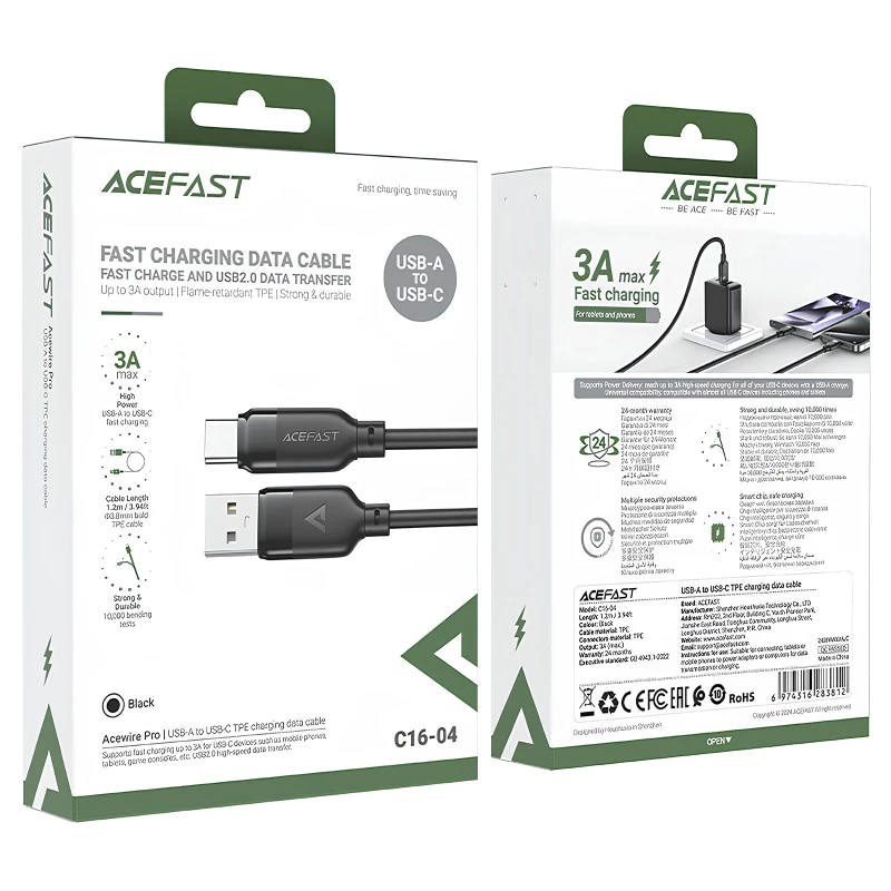 Дата кабель Acefast C16-04 USB to Type-C 3A (1.2m) – Black. Фото 5 з 5