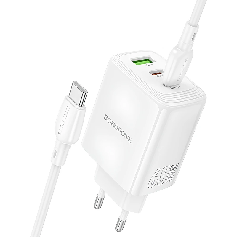 МЗП Borofone BN32 Cargador PD65W (1USB-A/2C) + кабель Type-C to Type-C – White. Фото 3 з 6