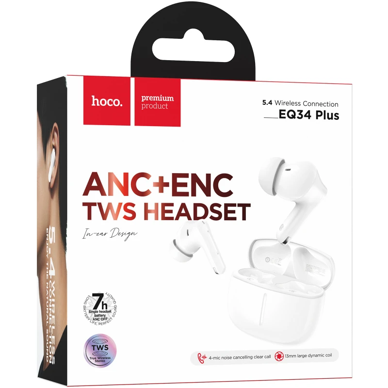 Бездротові TWS навушники Hoco EQ34 Plus Rima ANC (App) – White. Фото 3 з 3