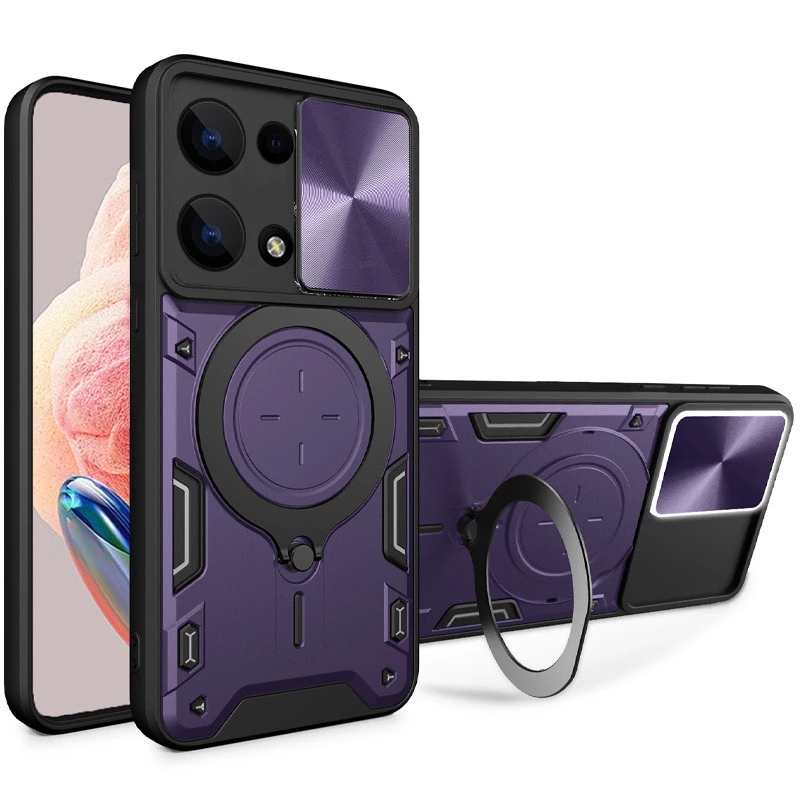 

Ударопрочный чехол Bracket Ringstand с защитной шторкой для камеры для Xiaomi Redmi Note 13 Pro 4G (Purple)