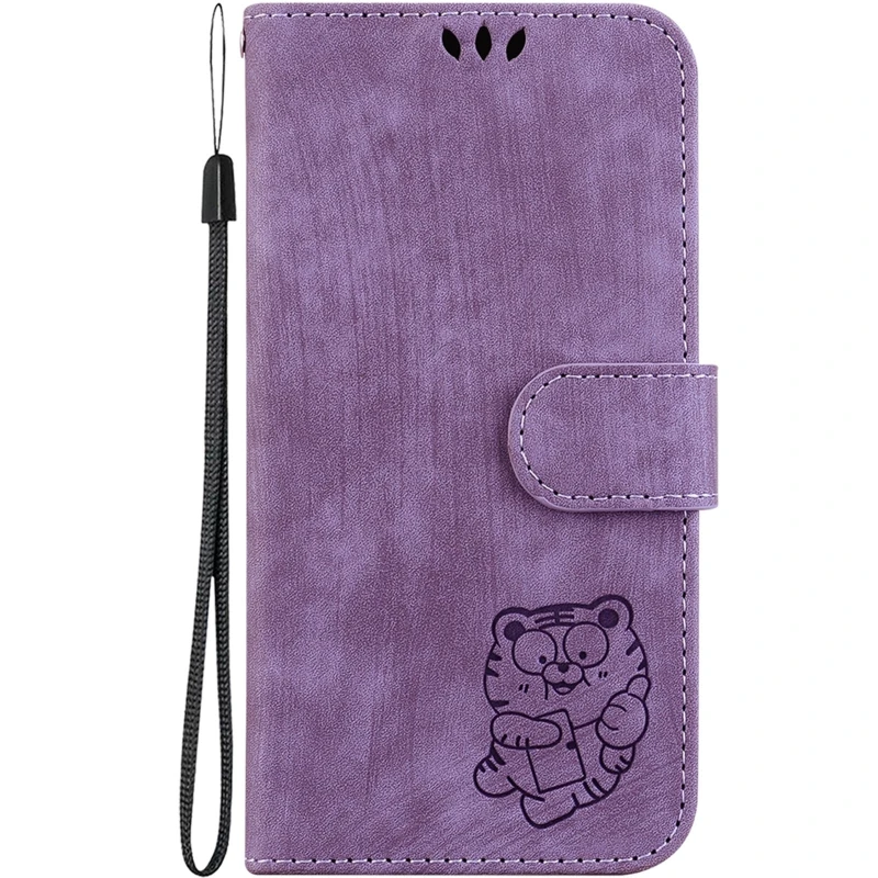 Кожаный чехол-книжка Cute Tiger для Xiaomi Redmi 15C (EU) – Purple. Фото 1 из 4
