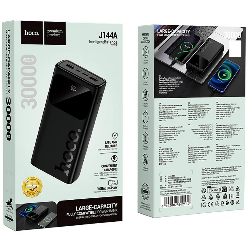 Портативное ЗУ Power Bank Hoco J144A Hymn 30000mAh – Black. Фото 4 из 4