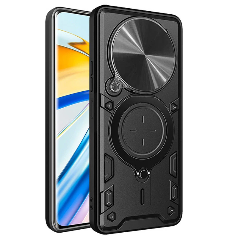 Ударостійкий чохол Bracket Ringstand із захисною шторкою для камери на Xiaomi Poco C75 – Black. Фото 2 з 6