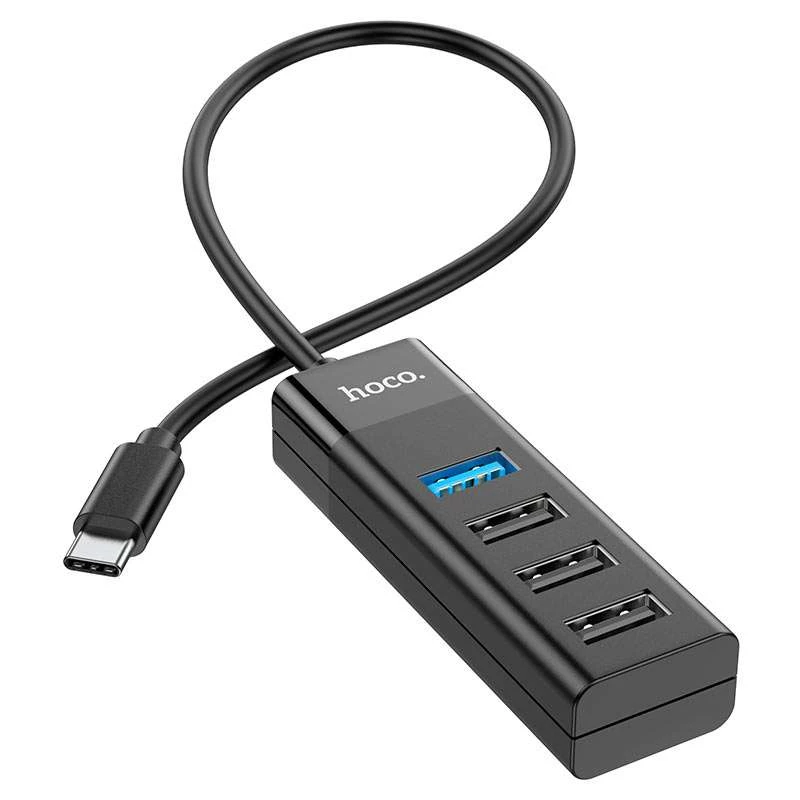 

Перехідник Hoco HB25 Easy mix 4in1 (Type-C to USB3.0+USB2.0*3) (Чорний)
