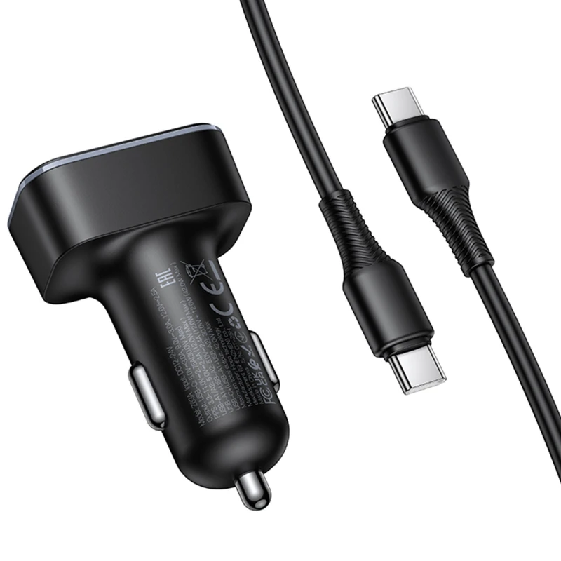 АЗУ Hoco Z63A Barry PD42W+QC3.0 (2USB-A/1C) + кабель Type-C to Type-C – Black. Фото 3 из 6