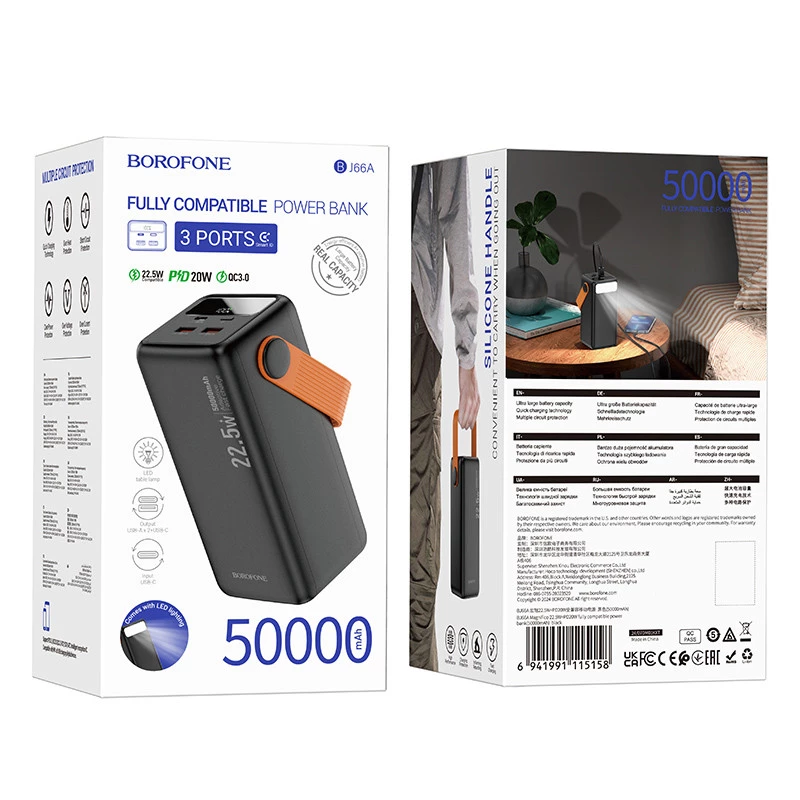Портативное ЗУ Power Bank BOROFONE BJ66A Magnifico 22.5W+PD20W 50000 mAh – Black. Фото 3 из 8