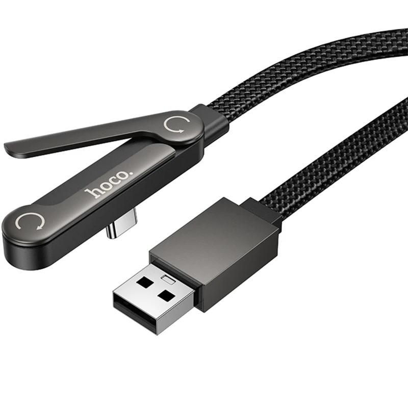 Дата кабель Hoco U150 Exquisite side plug and stand USB to Type-C 36W (1.2m) – Black. Фото 5 из 6