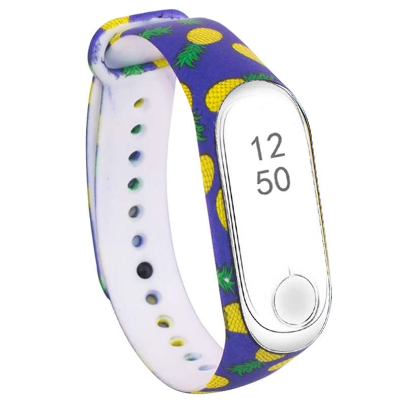 

Силіконовий ремінець з малюнком для Xiaomi Mi Band 3/4 (Ананаси / Синій)