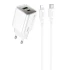 СЗУ Hoco N46 Glorious PD20W+QC3.0 (1USB-A/1C) + Type-C to Lightning – White. Фото 1 из 4
