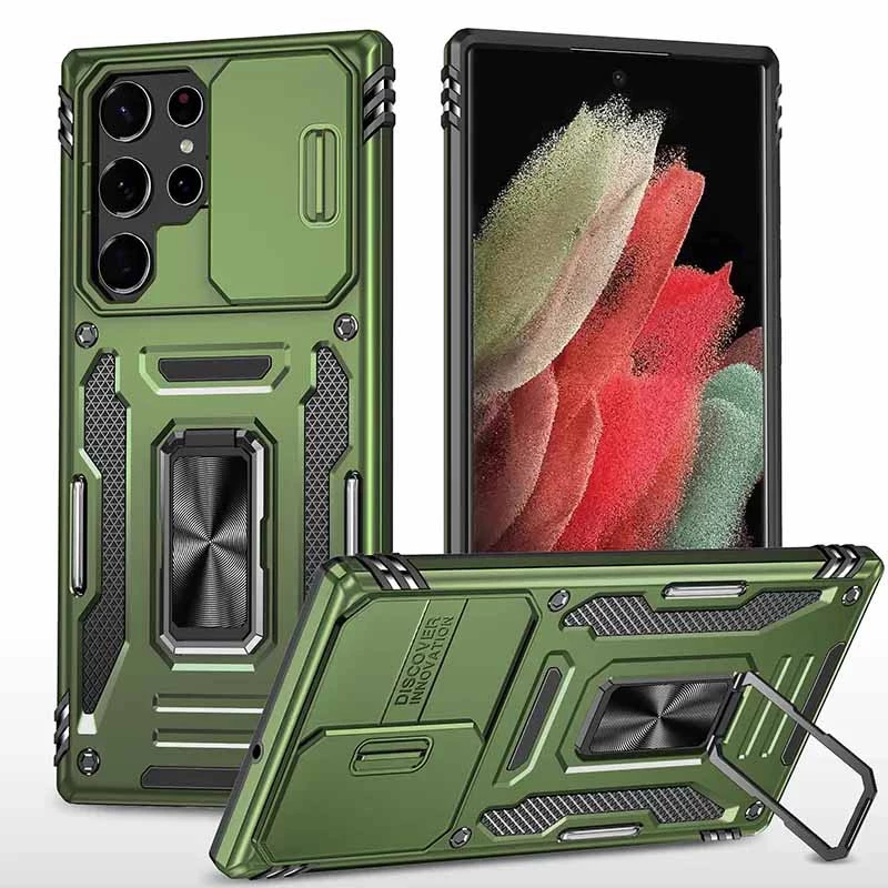 

Ударопрочный чехол Square Ring c шторкой на камеру для Samsung Galaxy S24 Ultra (Оливковый / Army Green), Оливковий / army green