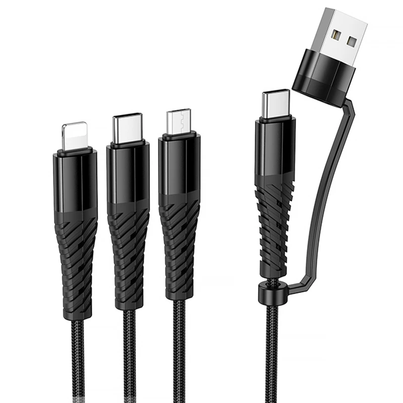 Дата кабель Hoco X123 Victory 3in1 Type-C to Lightning/Type-C/MicroUSB 3A (1m) – Black. Фото 3 з 6