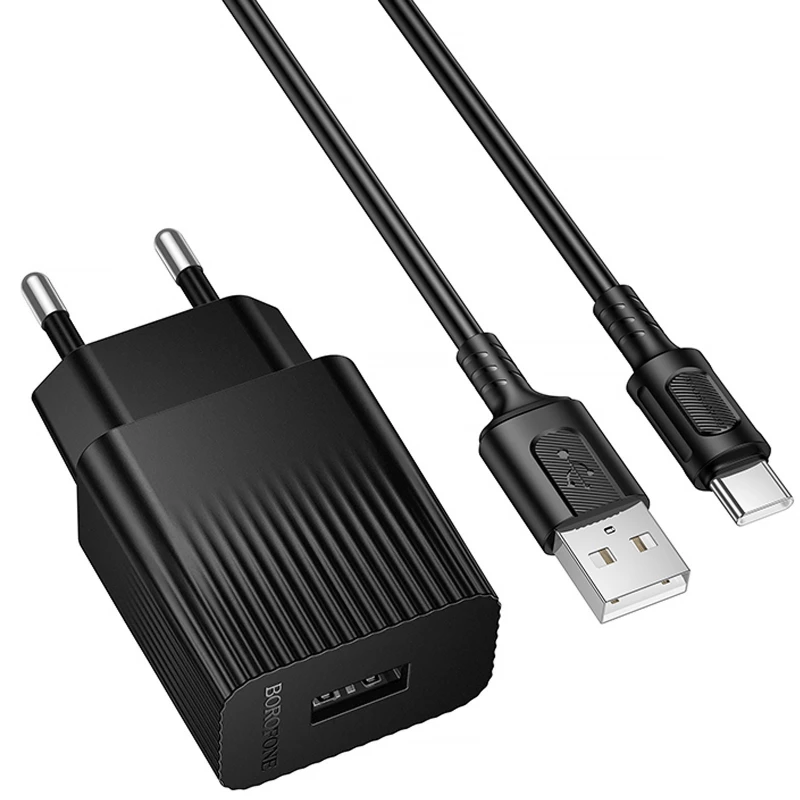 СЗУ Borofone BAS71A Source 10.5W (1USB-A) + кабель USB to Type-C – Black. Фото 2 из 4