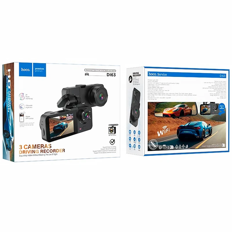 Відеореєстратор Hoco DI63 2-inch display with rear camera (480+480P) – Black. Фото 6 з 7