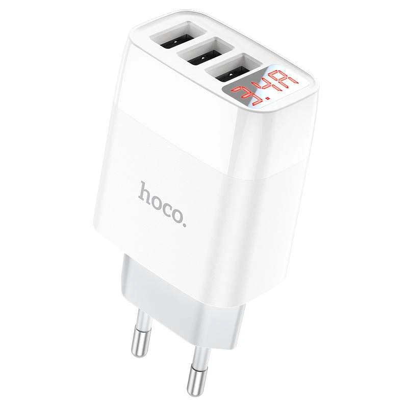 

СЗУ Hoco C93A Ease charge 3-port digital display charger (Белый), Білий