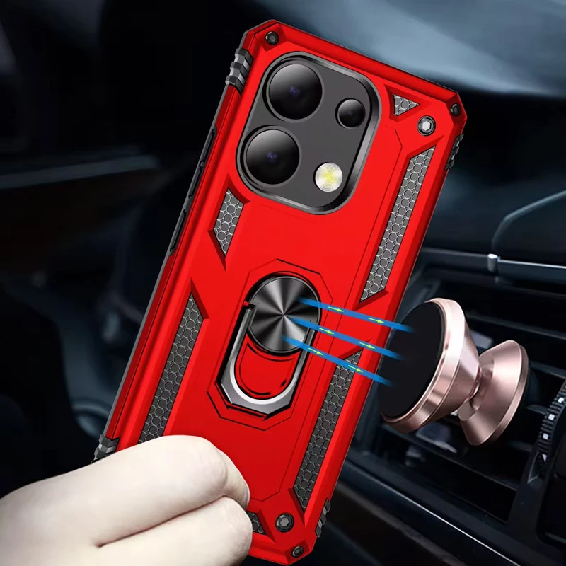 Противоударный чехол Serge Ring с кольцом для Xiaomi Redmi Note 13 4G – Красный. Фото 3 из 6