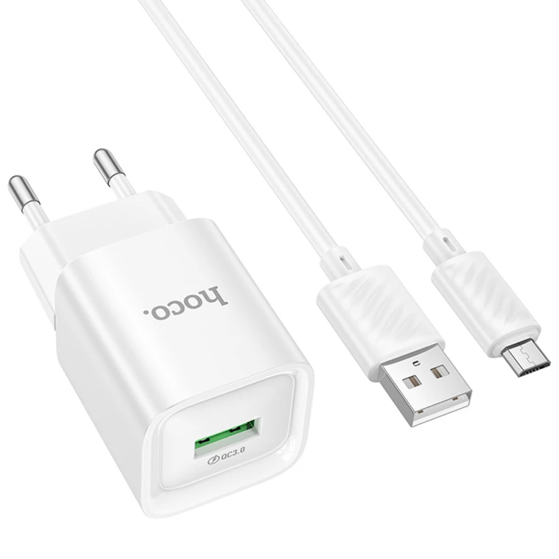 МЗП Hoco C145A Charm QC3.0 18W (1USB-A) + кабель USB to MicroUSB – White. Фото 3 з 6