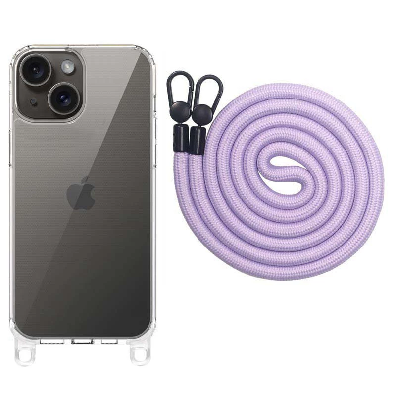 Прозрачный силиконовый чехол с ремешком для Apple iPhone 15 (6.1") – Light Purple. Фото 2 из 10
