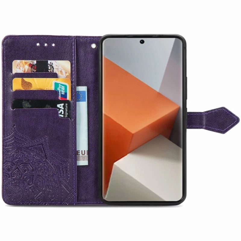 Шкіряний чохол-книжка Art Case з візитницею для Xiaomi Redmi Note 13 Pro+ – Фіолетовий. Фото 3 з 5