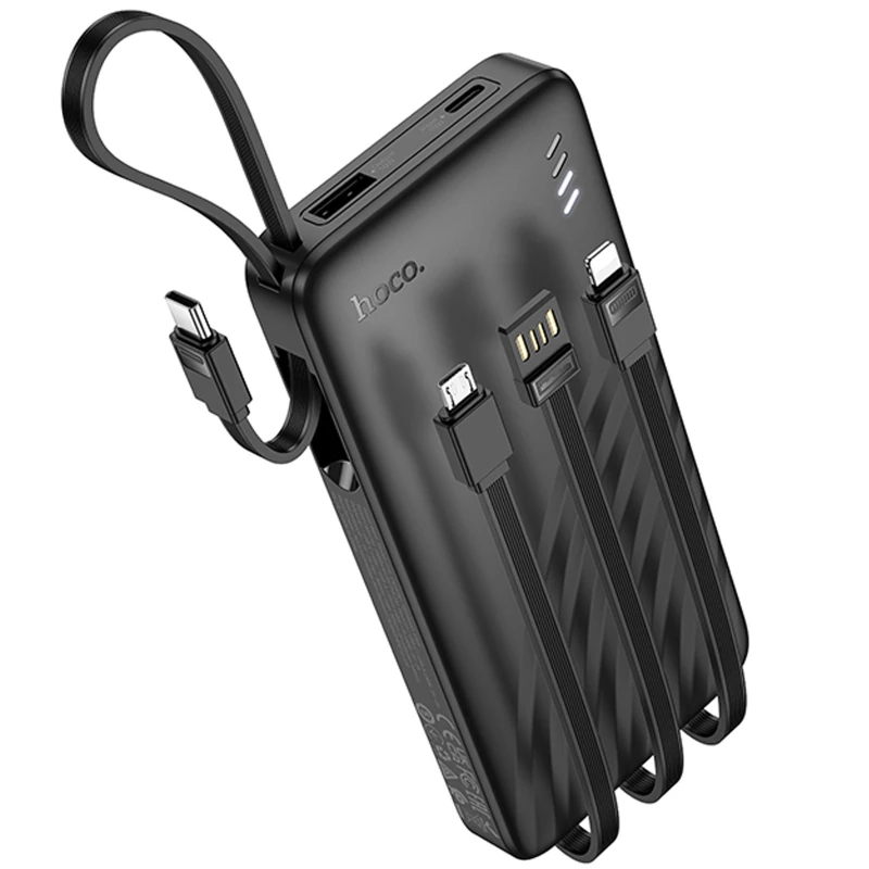 Портативний ЗП Power Bank Hoco J146 with 4 cables 10000 mAh – Black. Фото 3 з 4