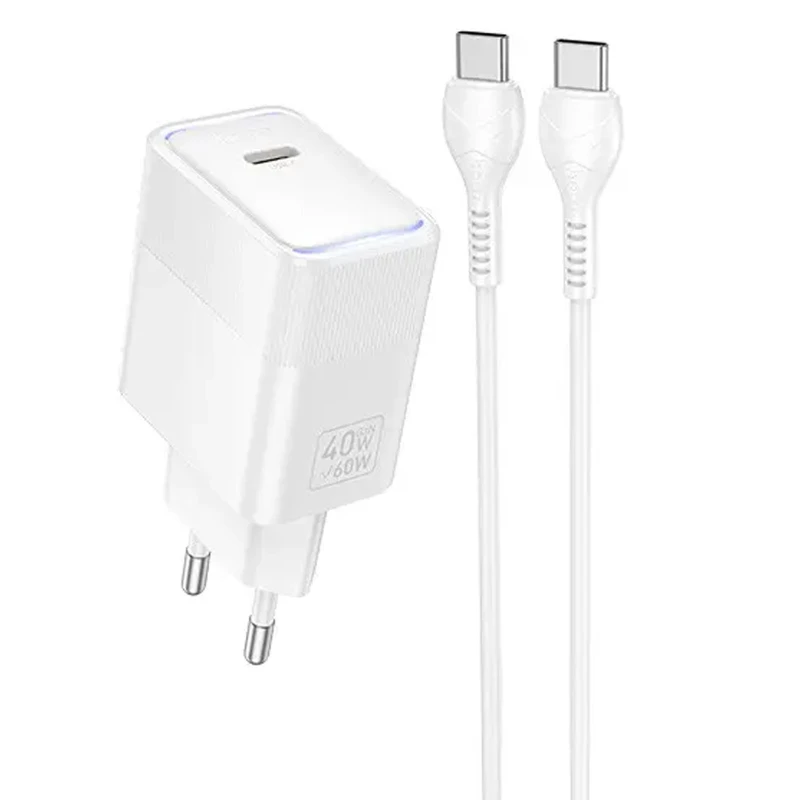 МЗП Hoco CS113A Lounge PD40W (1USB-C) + кабель Type-C to Type-C – White. Фото 1 з 1