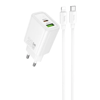 СЗУ Hoco N61 Gentle PD20W+QC3.0 (1USB-A/1C) + кабель Type-C to Lightning фото 1 из 6
