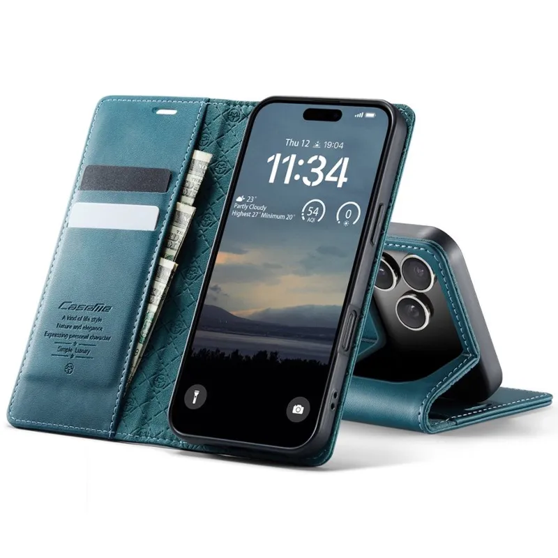 Шкіряний чохол-книжка CaseMe Velvet Matte для Apple iPhone 18 Pro – Green. Фото 4 з 5