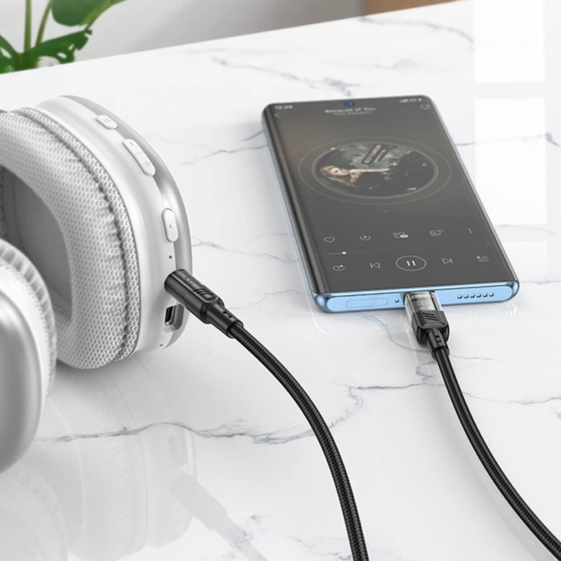 Аудио кабель Aux Hoco UPA27 Spirit transparent (Type-C to AUX 3.5mm) (1.2m) – Black. Фото 5 из 6
