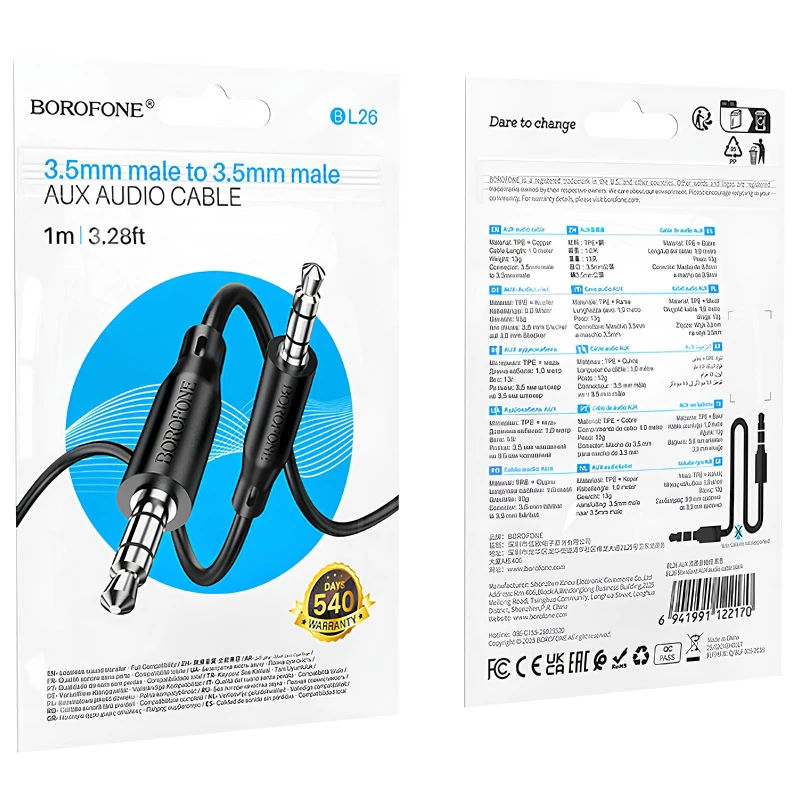 Аудіо кабель Aux Borofone BL26 Standard (1m) – Black. Фото 6 з 6