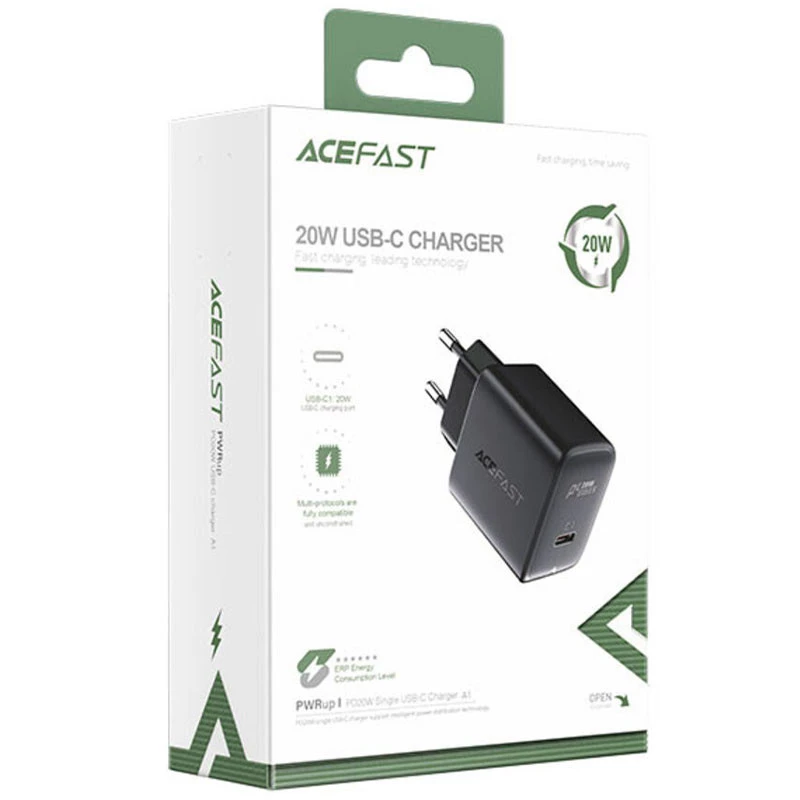 СЗУ Acefast A1 PD20W single USB-C – Black. Фото 4 из 4