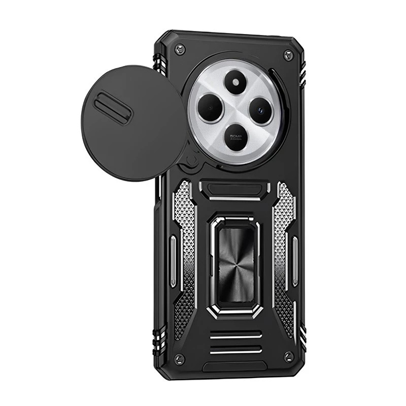 Ударостійкий чохол Square Ring зi шторкою на камеру на Xiaomi Poco C75 – Чорний / Black. Фото 1 з 5