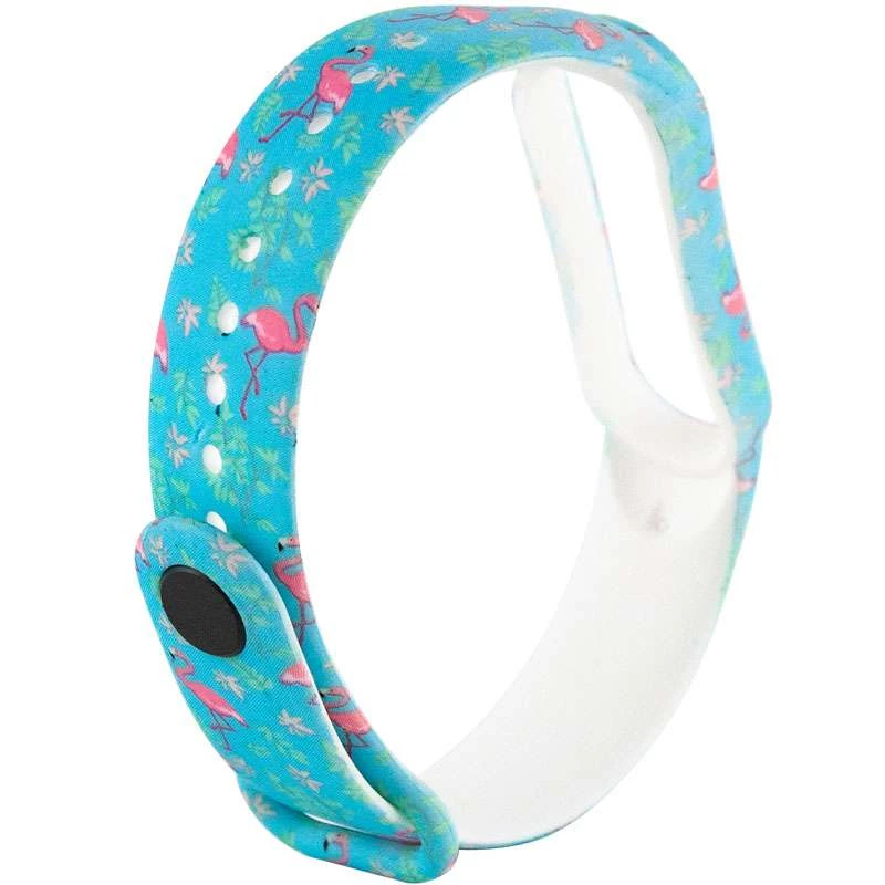 Силіконовий ремінець з малюнком для Xiaomi Mi Band 5 – Фламінго / Бірюзовий. Фото 3 з 3