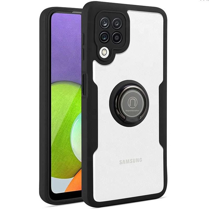 

TPU+PC чохол з захистом 360 градусів з металевим кільцем на Samsung Galaxy A22 4G (Чорний)