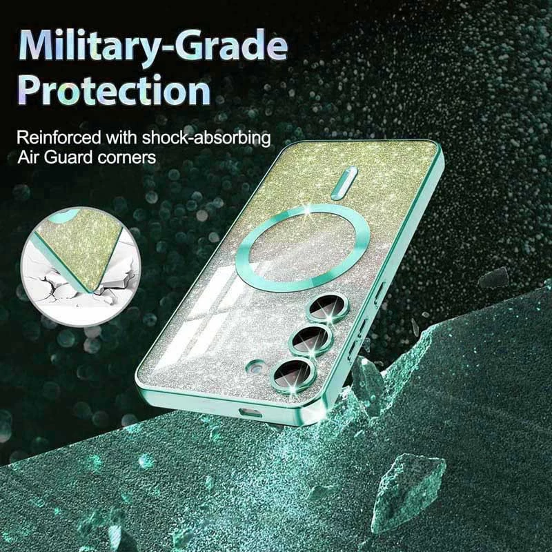 Чохол з блискітками, захисними лінзами на камеру та MagSafe на Samsung Galaxy S23 – Зелений / Emerald. Фото 3 з 3