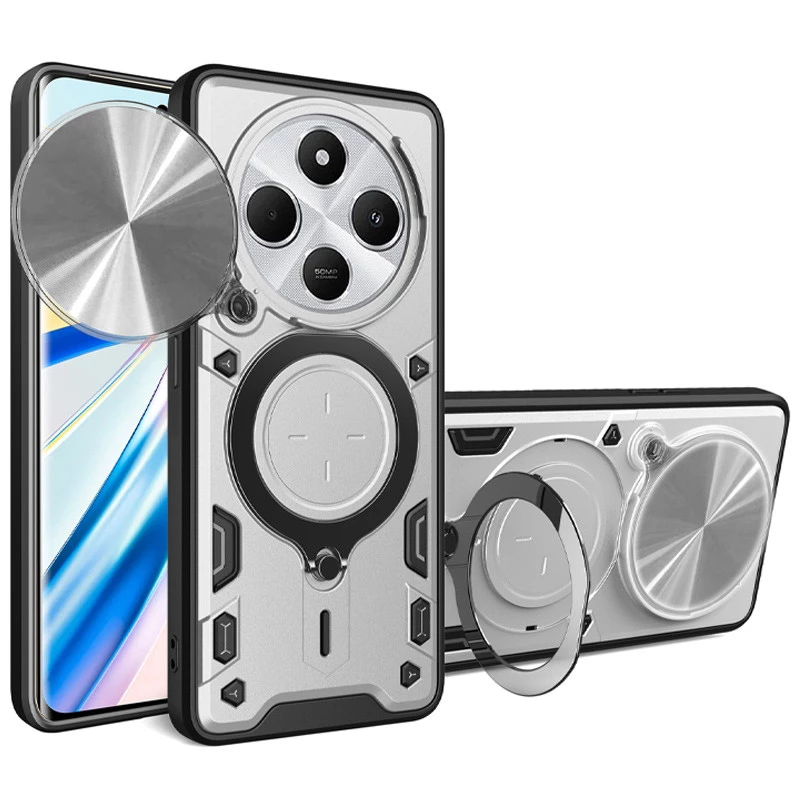 Ударостійкий чохол Bracket Ringstand із захисною шторкою для камери на Xiaomi Poco C75 – silver. Фото 1 з 4