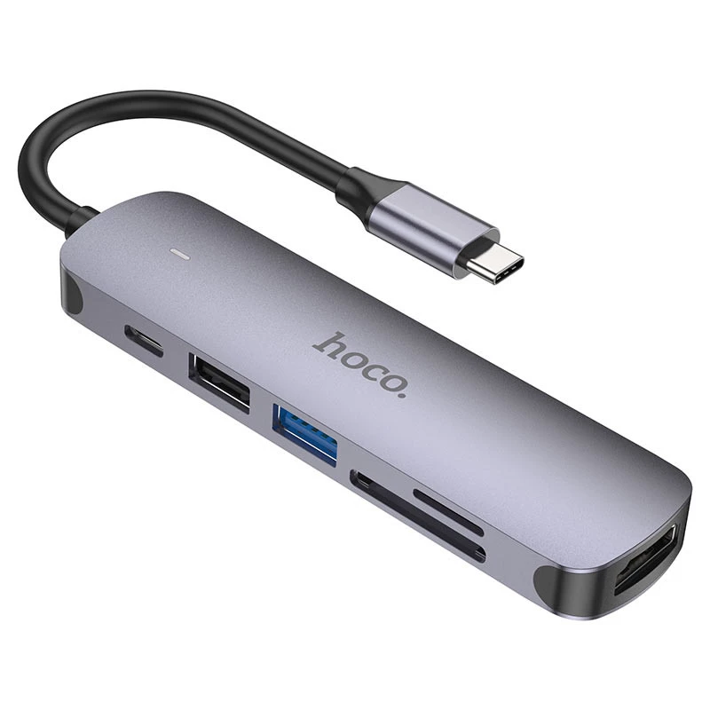 

Переходник Hoco HB28 Multi-function 6in1 (Type-C to HDTV+USB3.0+USB2.0+SD+TF+PD) (Metal gray)