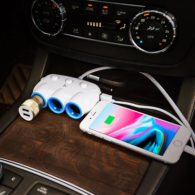 АЗУ с разветвителем прикуривателя Hoco C1 (3 порта+2USB/3.1A) – White. Фото 4 из 5