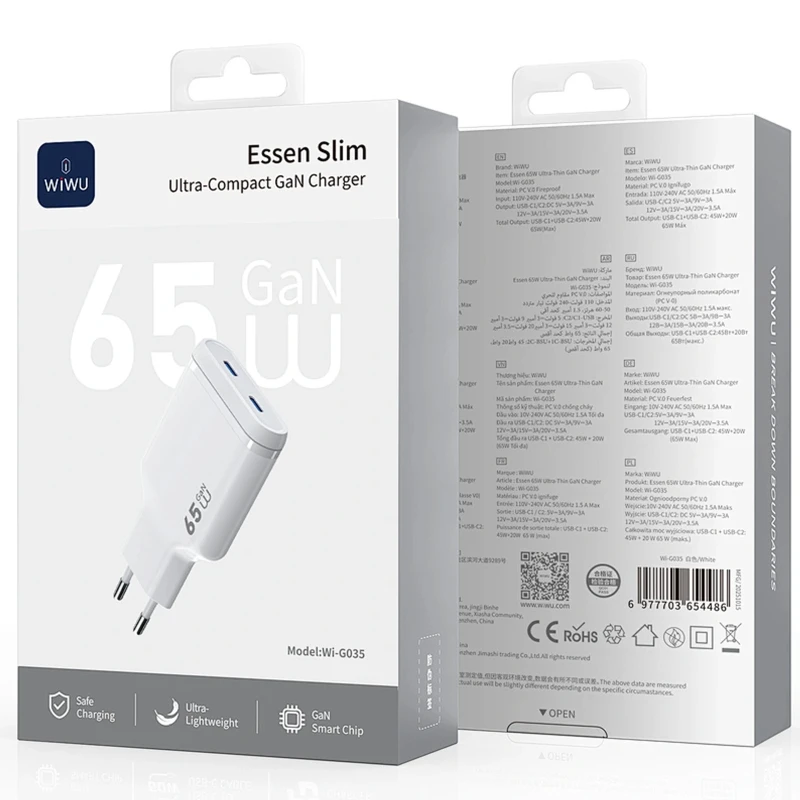 МЗП WIWU G035 Essen PD65W GaN (2USB-C) – White. Фото 2 з 6