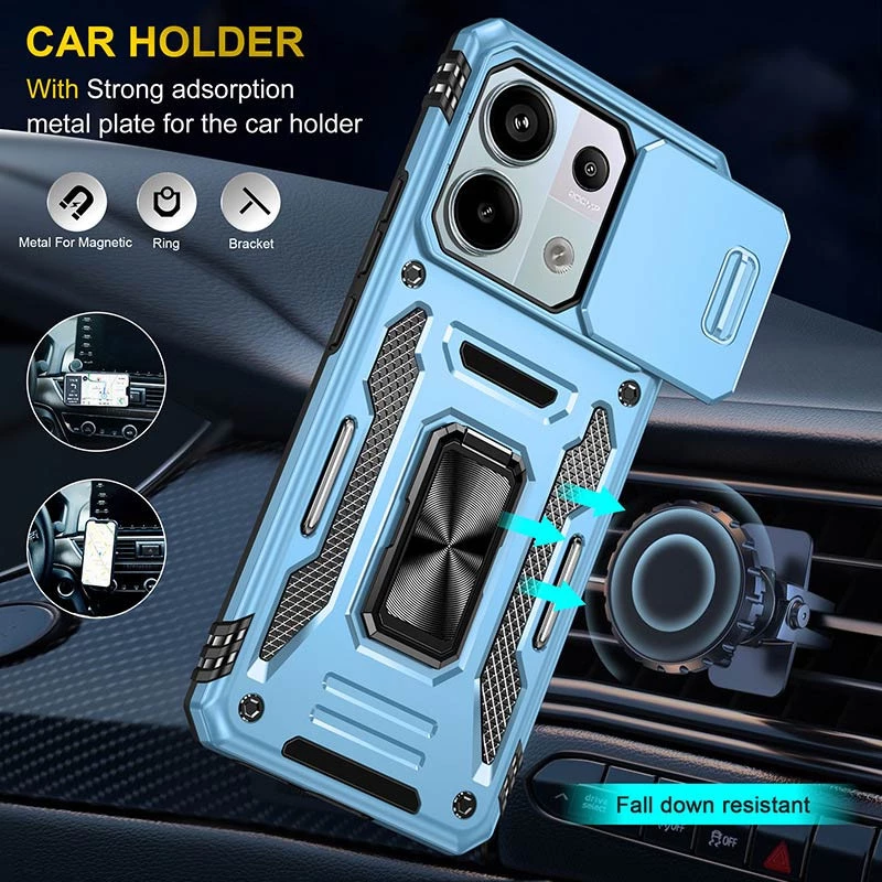 Ударостійкий чохол Square Ring зi шторкою на камеру на Xiaomi Redmi Note 13 Pro 4G – Блакитний / Light Blue. Фото 5 з 7