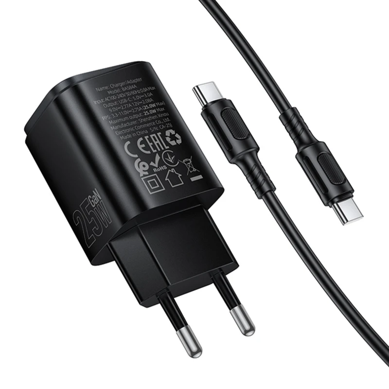 МЗП Borofone BAS84A Star PD25W (1USB-C) + кабель Type-C to Type-C – Black. Фото 3 з 6