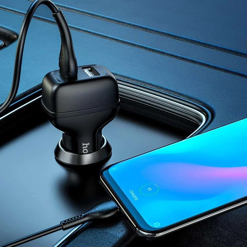 АЗП Hoco Z36 (2USB/2.4A) + Type-C – Чорний. Фото 7 з 7