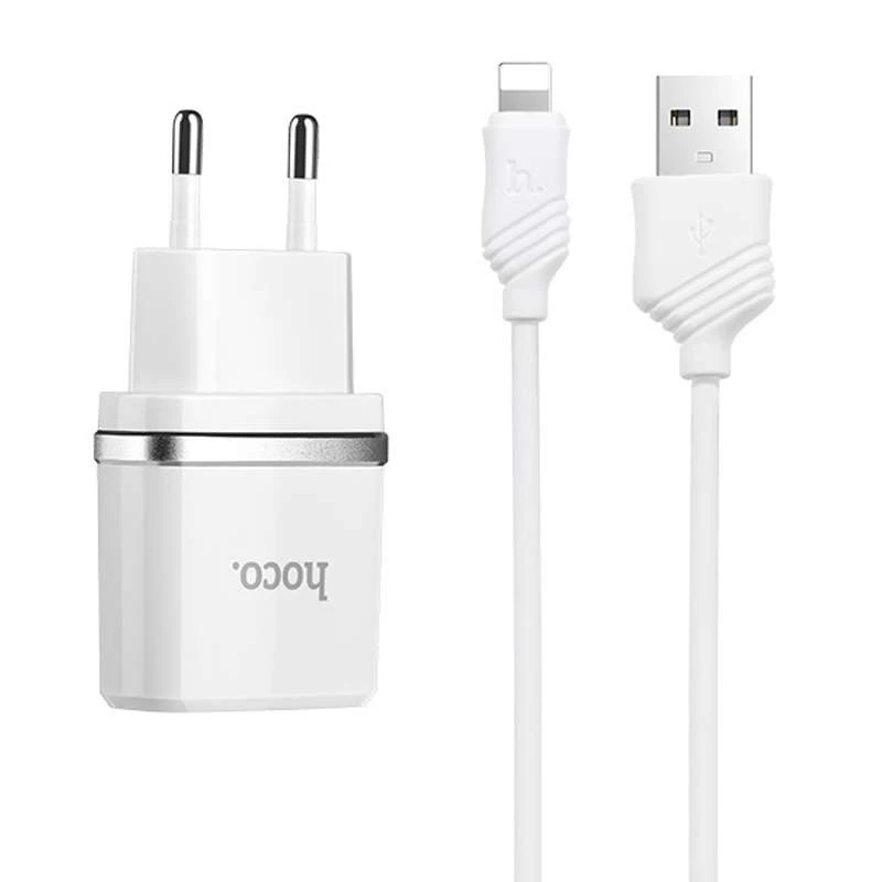 

СЗУ Hoco C12 Charger + Cable Lightning 2.4A 2USB (Белый), Білий