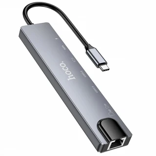 Перехідник HUB Hoco DUP09 (Type-C to HDMI+USB 3.0+USB 2.0+2xType-C+SD/TF) фото 1 з 1