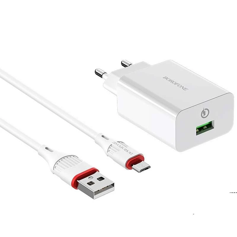 

СЗУ Borofone BA21A Long journey QC3.0 (1USB/3A) + MicroUSB (Белый), Білий