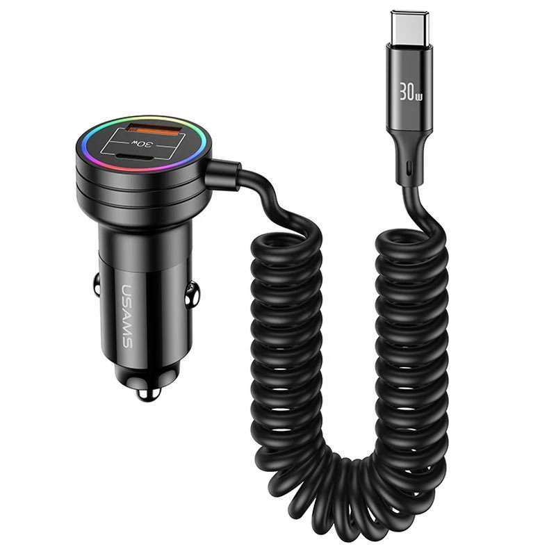 

АЗУ Usams US-CC167 C33 60W with Spring Cable (Black)
